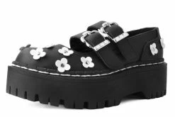 A3024L Women Black & White TUKskin™ Flower Double Decker Mary Jane