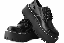 A3030L Women Black Burnished Contrast Stitch Double Decker Brogue