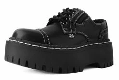 A3030L Women Black Burnished Contrast Stitch Double Decker Brogue