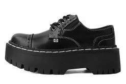 A3030L Women Black Burnished Contrast Stitch Double Decker Brogue