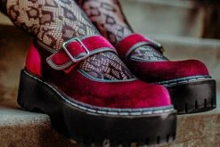 A3043L Burgundy Velvet Double Decker Mary Jane