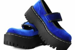 A3044L Women Blue Velvet Double Decker Mary Jane