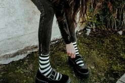 A3064L Women Black Velvet Double Decker Mary Jane