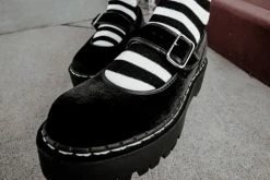 A3064L Women Black Velvet Double Decker Mary Jane