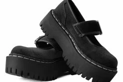 A3064L Women Black Velvet Double Decker Mary Jane