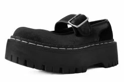 A3064L Women Black Velvet Double Decker Mary Jane