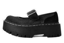 A3064L Women Black Velvet Double Decker Mary Jane