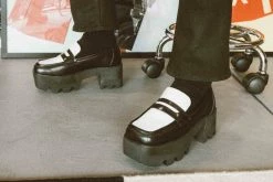 A3085L New Arrivals Black & White Dress TUKskin™ Square Nosebleed Loafer