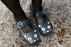 A9217L Black Kitty Face VLK Mary Janes Women