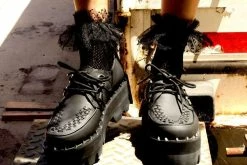 A9469 Black Faux Leather Dino Lug Sole Creeper