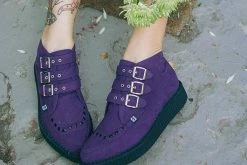A9494 Women Ultra Violet 3-Buckle Pointed Creeper Boot