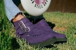 A9494 Women Ultra Violet 3-Buckle Pointed Creeper Boot