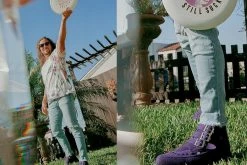 A9494 Women Ultra Violet 3-Buckle Pointed Creeper Boot