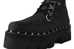 A9558 Women Black Faux Leather Dino Lug Sole Boot