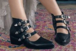 A9625L Black Western Buckle Block Heel