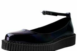 A9634L Women Black Hologram Pointed Ballet Creeper