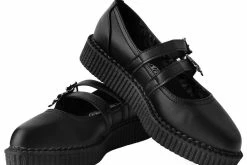 A9652L Black Skull Buckle Pointed Mary Jane Creeper