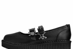 A9652L Black Skull Buckle Pointed Mary Jane Creeper