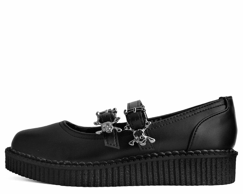 A9652L Black Skull Buckle Pointed Mary Jane Creeper