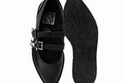 A9652L Black Skull Buckle Pointed Mary Jane Creeper