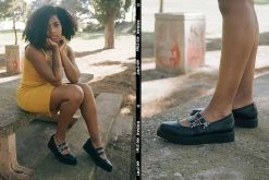 A9652L Black Skull Buckle Pointed Mary Jane Creeper