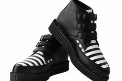 A9659 Women Black & White Stripe 3-Buckle Pointed Boot