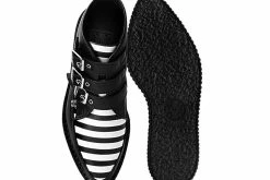 A9659 Women Black & White Stripe 3-Buckle Pointed Boot