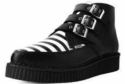 A9659 Women Black & White Stripe 3-Buckle Pointed Boot