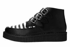 A9659 Women Black & White Stripe 3-Buckle Pointed Boot