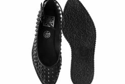 A9666L Women Black Spiked Pointed Ballet Ankle Strap Creeper