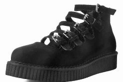 A9674L Black Faux Suede Multi-Strap Pointed Mary Jane Creeper Women