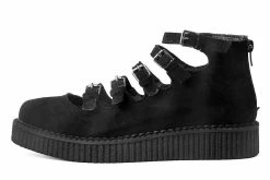 A9674L Black Faux Suede Multi-Strap Pointed Mary Jane Creeper Women