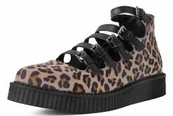 A9675L Leopard Faux Suede Multi-Strap Pointed Mary Jane Creeper