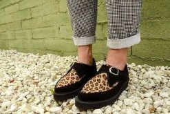 A9676 Black Suede Leopard Monk Buckle Pointed Creeper