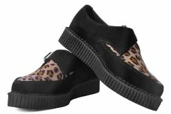 A9676 Black Suede Leopard Monk Buckle Pointed Creeper
