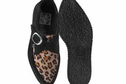 A9676 Black Suede Leopard Monk Buckle Pointed Creeper