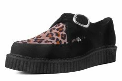 A9676 Black Suede Leopard Monk Buckle Pointed Creeper