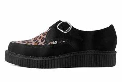 A9676 Black Suede Leopard Monk Buckle Pointed Creeper