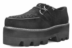 A9688 Black Suede D-Ring Dino Lug Creeper Women