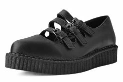 A9733L Women Black TUKskin™ Pointed 3-Strap Mary Jane