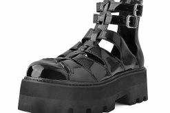 A9734 Black Patent Gladiator Dino Lug Sandal Women