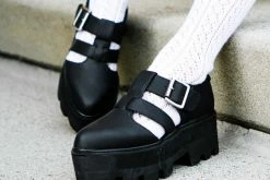 A9735 Black Big Buckle Pointed Dino Lug Sandal