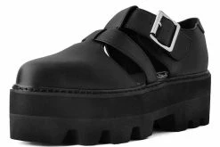 A9735 Black Big Buckle Pointed Dino Lug Sandal