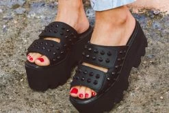 A9736 Black Spike Slide Dino Lug Women
