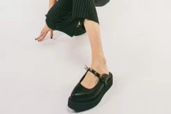 A9769L Black TUKskin™ Spike Strap Pointed Mule New Arrivals