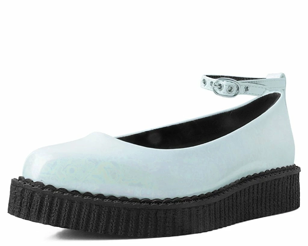 A9784L White Oil Slick Pointed Ballet Flat Creeper