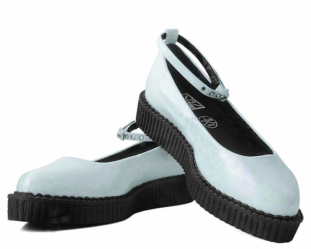 A9784L White Oil Slick Pointed Ballet Flat Creeper