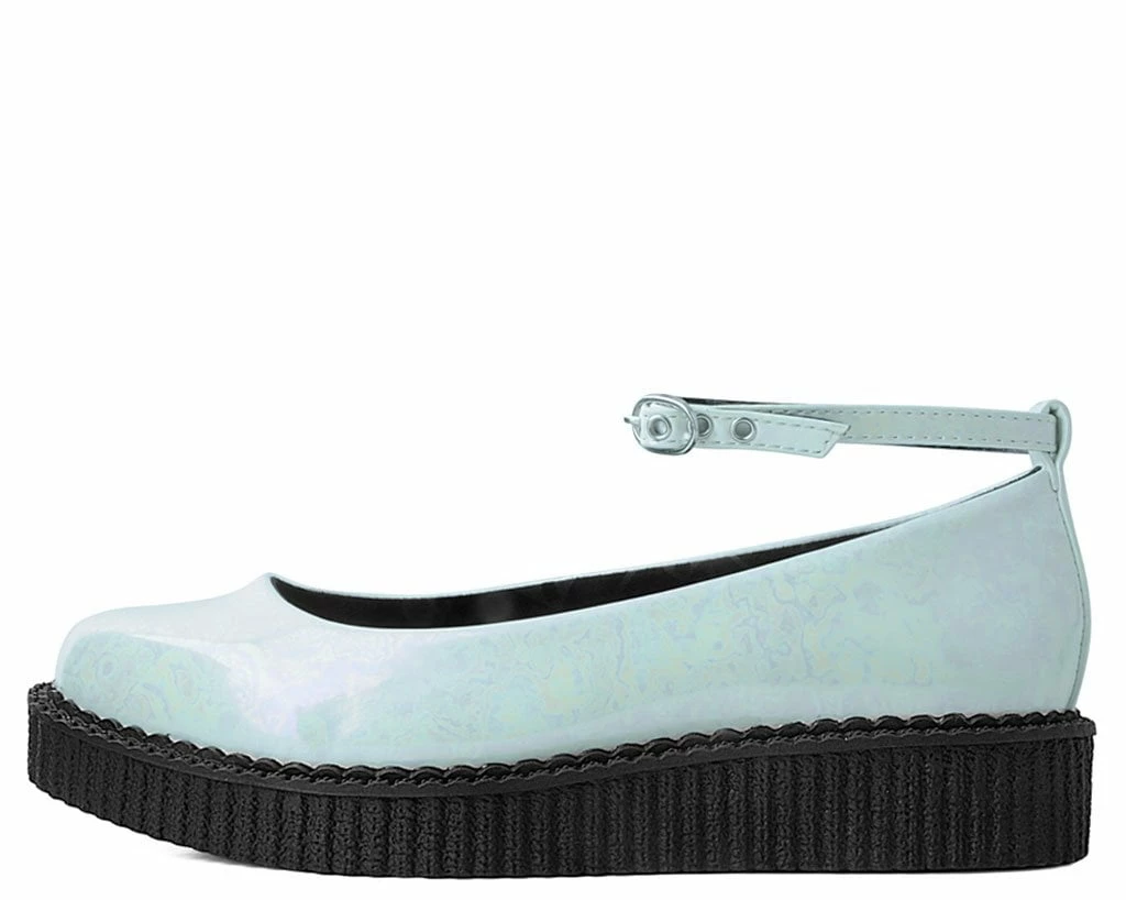 A9784L White Oil Slick Pointed Ballet Flat Creeper