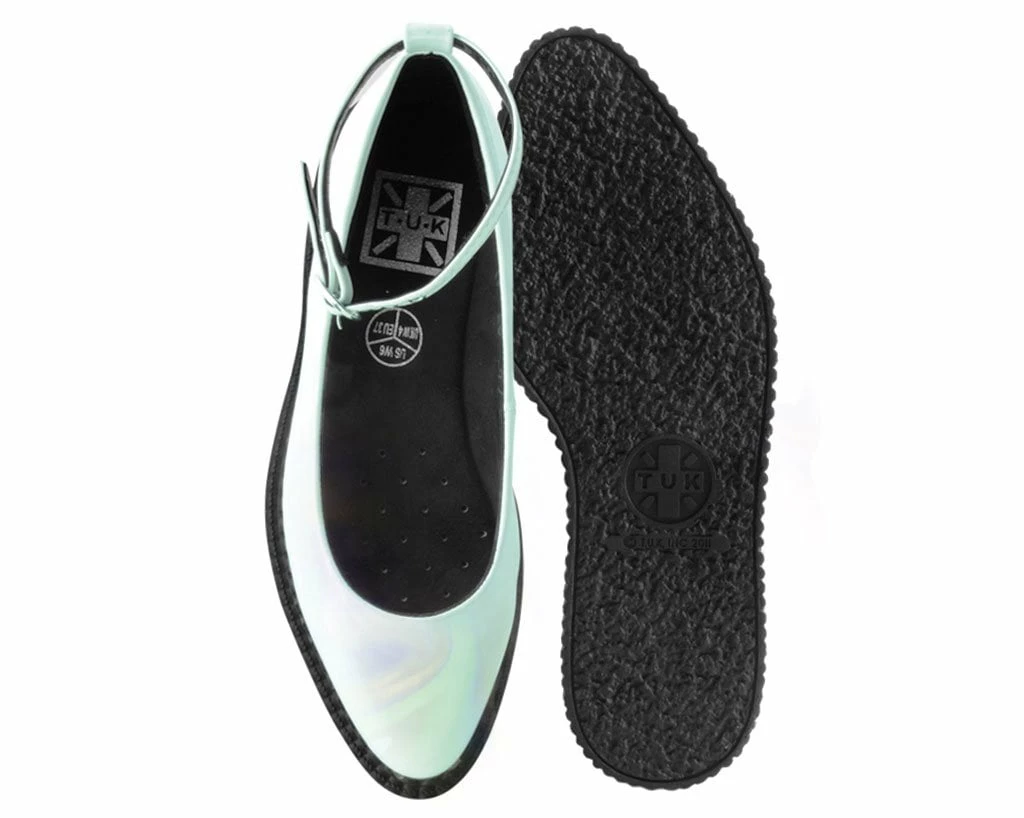 A9784L White Oil Slick Pointed Ballet Flat Creeper