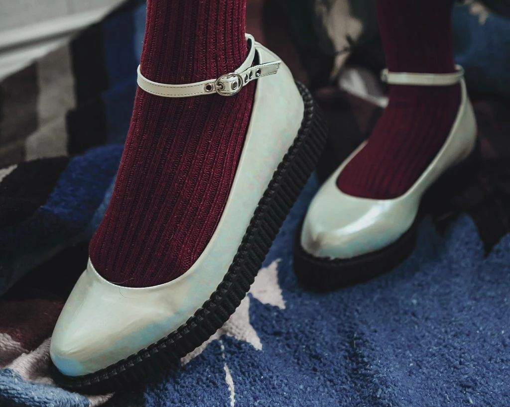 A9784L White Oil Slick Pointed Ballet Flat Creeper